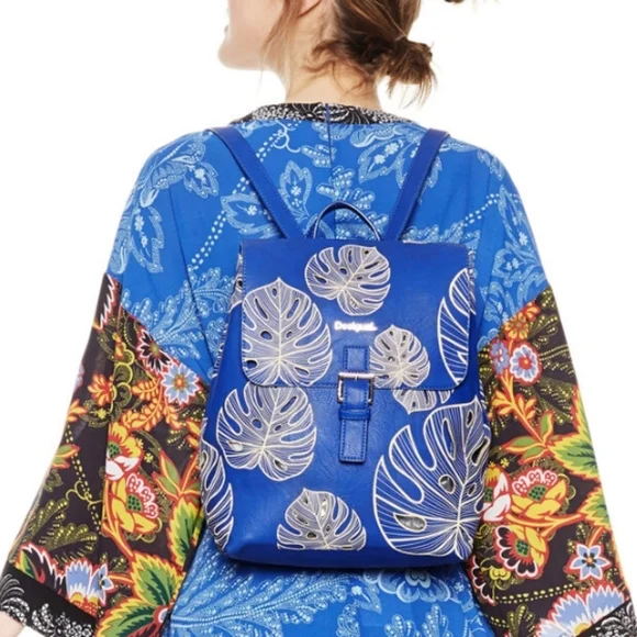 Desigual Attalea Blue Monstera Leaf Backpack - Picture 2 of 6